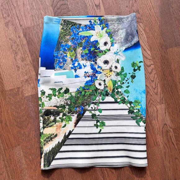 Clover Canyon Greece Graphic Print Bodycon Pencil Skirt Sz M Blue - Picture 1 of 7